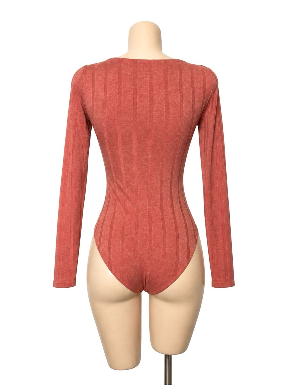 Forever 21 Coral Ribbed Square Neck Bodysuit Size M NWOT - Picture 4 of 5